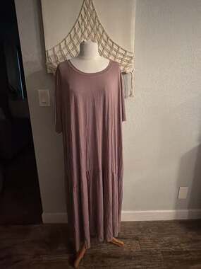 LOGO Lori Goldstein Rayon Spandex Tiered Maxi T-Shirt Dress